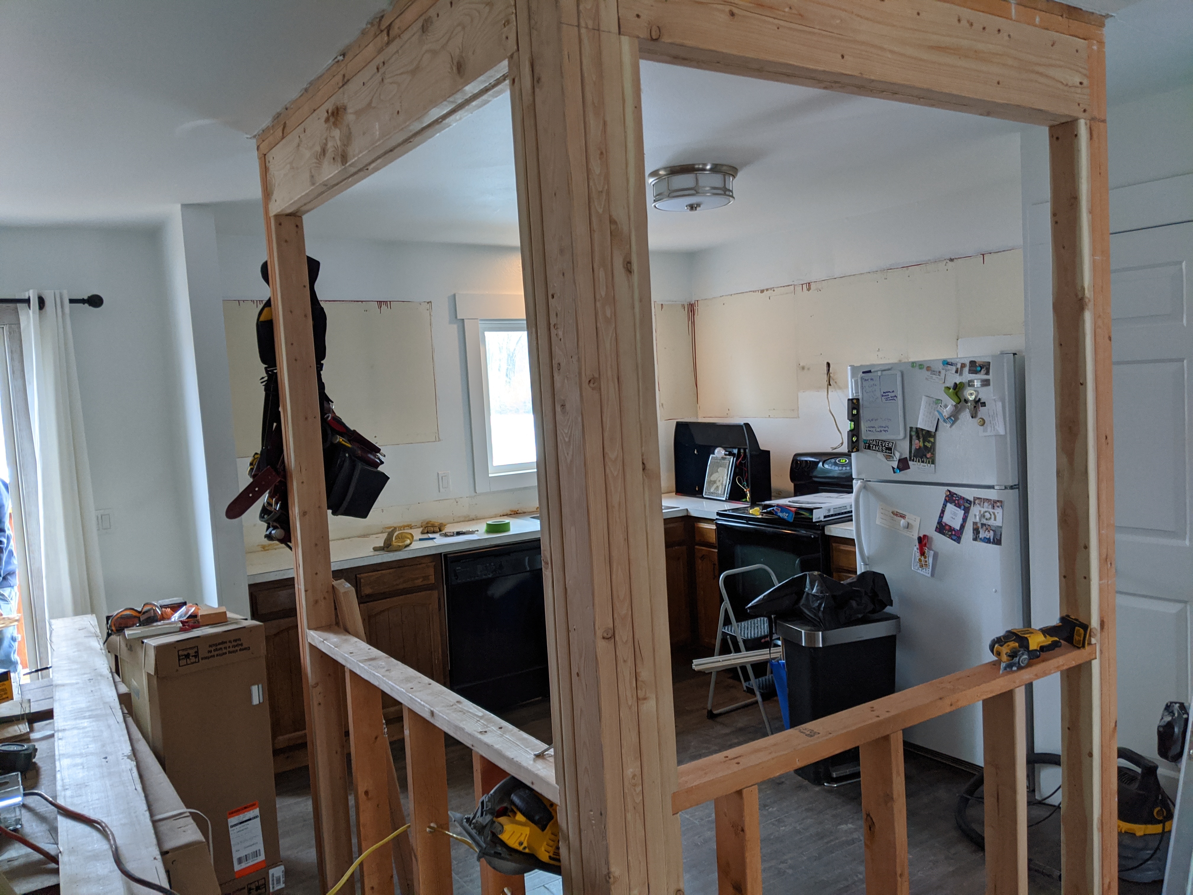 Framing work during Bozeman duplex renovation